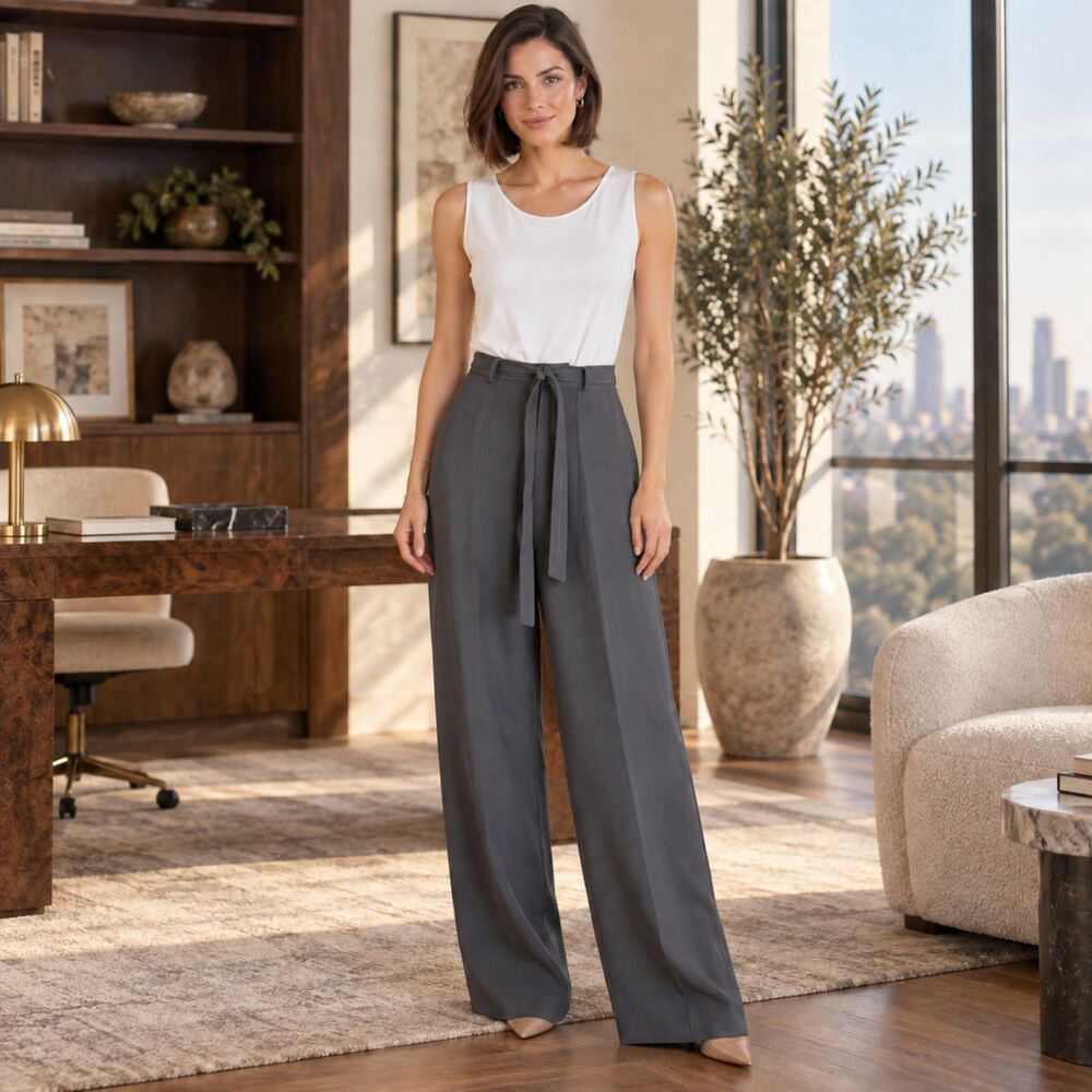 Banana Republic Wide Leg Slacks Charcoal Gray Trouser Size 4 Minimalistic